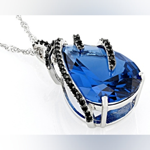 NWT Pear Blue Lab Spinel In Rhodium Sterling Silver Pendant/ Chain 14.62 Ctw - Picture 3 of 5